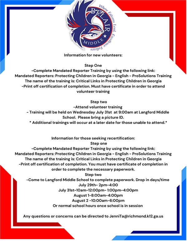 information for new volunteers